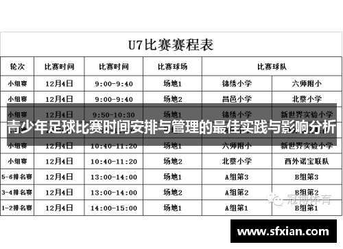 青少年足球比赛时间安排与管理的最佳实践与影响分析