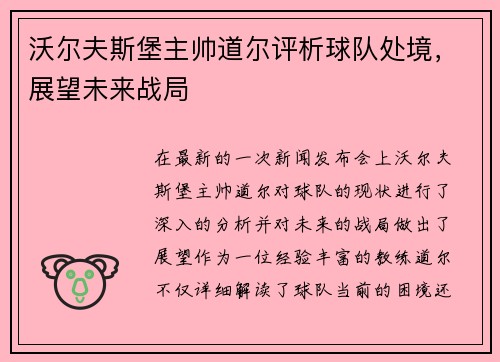 沃尔夫斯堡主帅道尔评析球队处境，展望未来战局